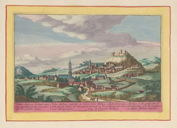 Utsikt över platsen Vélez-Málaga i Andalusien Vélez Mallaga, en stad i Granade, i bergen, inte långt från havet, nedanför Mallaga (titel på objektet) Theatrum Hispaniae (...) (serietitel)