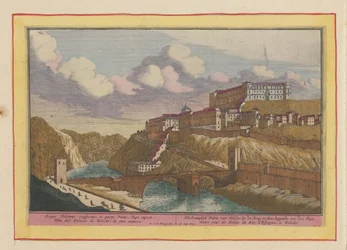 Utsikt över Alcazar de Toledo Det kungliga palatset i Toledo; vid bron för att ses, liggande över Tajo (titel på objekt) Theatrum Hispaniae (...) (serietitel)