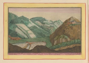Vy över de moriska kungarnas palats och trädgårdar i Granada. De moriska kungarnas gamla slott och palats i Granada, intill lustgårdarna (titel på föremålet). Theatrum Hispaniae (...) (serietitel)
