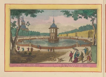 Liten damm i trädgårdarna i Palacio del Buen Retiro i Madrid Den kleene Vyver, i Retiro; i Madrid (titel på objekt) Theatrum Hispaniae (...) (serietitel)