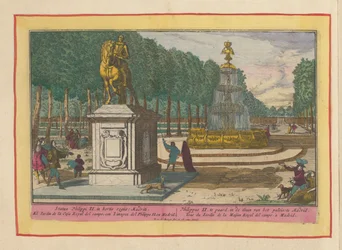 Ryttarstaty av Filip II i palatsträdgården i Madrid. Filip II till häst i palatsets trädgård i Madrid. Theatrum Hispaniae (...)