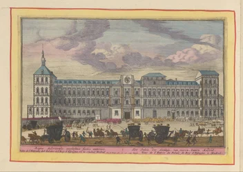 Framifrån av det kungliga palatset i Madrid Kungspalatset, framifrån, inuti Madrid (titel på objektet) Theatrum Hispaniae (...) (serietitel)