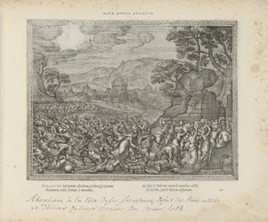 Abraham bevrijdt Lot Hjälp av ett gott sinne (titel på objekt) The Sacred Emblems and the Main History of Both Testaments (Oude Testament) (serietitel) Bilder och figurer av böcker (serietitel)