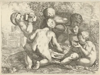 Bacchanal med fem putti
