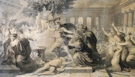Death of Priam, av Pietro Benvenuti (1769-1844), tryck från målning från 1811