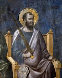 Den sista domen: Detalj av aposteln Saint Paul (Fresco
