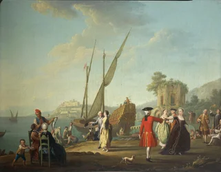 Menuett vid Baia, idag en del av Bacoli (Neapel), i området Campi Flegrei, av Pietro Fabris