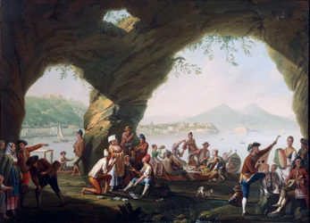 Scener av vardagsliv i en grotta i Posillipo, nära Neapel, av Pietro Fabris (olja på duk)