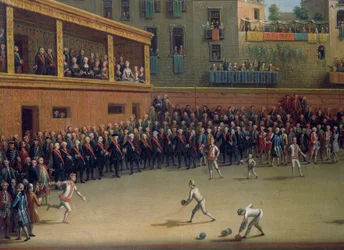 Handbollsspelet, av Pietro Fabris (aktiv 1768-1778), Detail, Italien