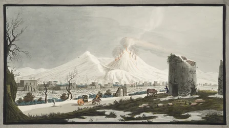 Vesuvius i snö, platta V från "Campi Phlegraei: Observations on the Volanoes of the Two Sicilies", av Sir William Hamilton (1730-1803), publicerad 1776.