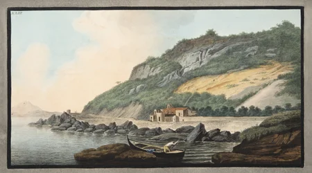 Vy över en del av utsidan av Solfaterras kon, plansch XXIII från "Campi Phlegraei: Observations on the Volcanoes of the Two Sicilies", av Sir William Hamilton (1730-1803), publicerad 1776 (handkolorerad gravyr)