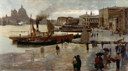 Riva degli Schiavoni (gångväg), av Pietro Fragiacomo (1856-1922), olja på duk, 71x130 cm