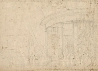 Arkitektonisk fantasi på ett runt tempel omslutet av en ambulatorisk (verso)