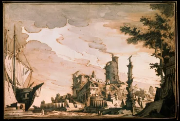 Sea Harbor, Scenografi för en teaterpjäs, 1818.