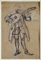 En gitarrist (gitarrist) Teckning av Pietro Longhi (1702-1785) Venedig, Musee Correr