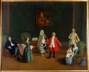 Familjeporträtt, Pietro Longhi (1702 - 1785), oljemålning, Palazzo Levi Montalcini.