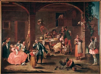 La merenda in Campagna (Snacket på landsbygden) Målning av Pietro Longhi (1702-1785) ca 1750 Dim 96x131 cm Venedig, Ca 