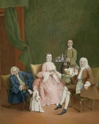 Porträtt av en venetiansk familj med en tjänare som serverar kaffe Porträtt av en venetiansk familj med en tjänare som serverar kaffe