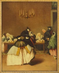 The Ridotto, venetianska masker, av Pietro Longhi (1701-1785)