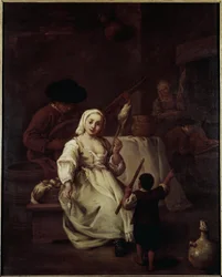 The Spinner - Målning av Pietro Longhi (1702-1785), olja på duk, 69x49 cm, ca 1750. Venedig, Querini Stampalia Foundation