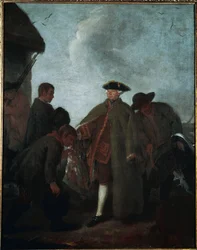 Jakten i dalen: mästarens ankomst (La caccia in valle: Arrio del padrone) - Målning av Pietro Longhi (1702-1785), olja på duk, 62x50 cm