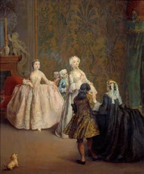 Presentationen Målning av Pietro Longhi (1702-1785) 1700-tal sön. 0,64x0,5 m