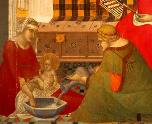 Jungfruns födelse, detalj från Triptyk över jungfruns födelse av Pietro Lorenzetti (cirka 1280-1348), tempera på trä