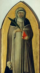 Välsignad ödmjukhet, detalj från altartavlan av Välsignad ödmjukhet av Pietro Lorenzetti (cirka 1280-1348), tempera och guld på träpanel