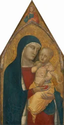 Madonna och barnet med den välsignade Kristus [mittpanelen], troligen 1340 (tempera på panel överförd till duk)