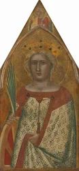 Saint Catherine of Alexandria, med en ängel [höger panel], troligen 1340.