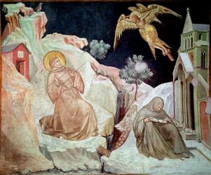 Saint Francois av Assisi tar emot stigma Fresco av Pietro Lorenzetti (1280 / 1285-1348) 1324-1325 Assisi, Basilica of San Francesco (Basilica of Saint Francois of Assisi), Nedre kyrkan