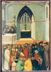 Den uppgrävda kroppen av den välsignade finns intakt och fräsch, kakel på altartavlan av den välsignade ödmjukheten, av Pietro Lorenzetti (ca 1280-1348), tempera och guld på träpanel.