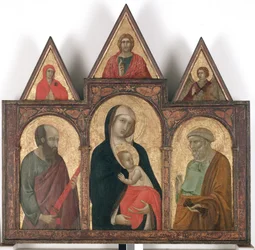 Jungfru med barn och heliga Paulus och Petrus,
1310 - 20 (äggtempera och guld på trä)