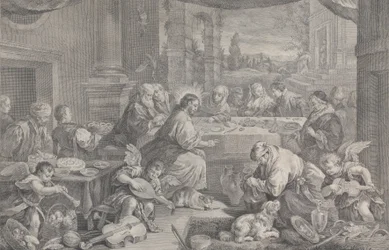 Kristus förvandlade vatten till vin vid bröllopet i Kana, 1743-63.