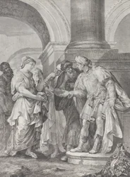 Daniel argumenterar med de äldste medan Susanna står till vänster, 1732-50.