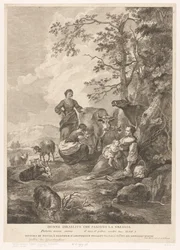 Israelitiska kvinnor vallar hjorden Donne Israelite che pascono la greggia (titel på objekt) Nya och Gamla testamentet (serietitel)