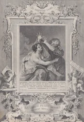 Josef och Potifars hustru, inom en utsmyckad ram, 1739.