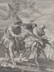 Moses försvarade Jethros döttrar, 1732-50.