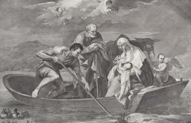 Flygningen till Egypten, med den heliga familjen i en båt, 1730-50.