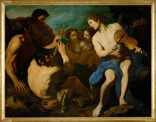 En musikalisk tävling mellan Apollo och Marsyas, målad omkring 1631/32 (målning på duk)