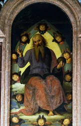 Gud Faderns välsignelse, detalj från Polyptyken av Certosa av Pavia