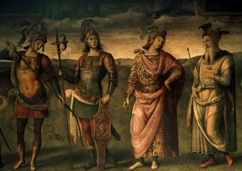 Leonidas Lacedaemonian, Horatius Cocles, Publius Scipio, Perikles från Aten, Allegorier om styrka och nykterhet med sex antika hjältar