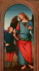 Polyptic of the Chartreuse of Pavia: "" Tobie and the Archangel Gabriel"" Målning av Pietro Vannucci dit il Perugino (The Perugin