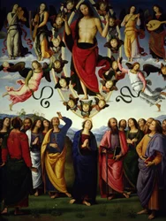 Kristi himmelsfärd Jesu Kristi himmelsfärd representeras i en mandorla. Detalj. Målning av Pietro Vannucci dit Il Perugino