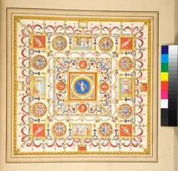 Volta del Palazzo di Augusto (svart krita, en del med penna och brunt bläck. färgad med akvarell)