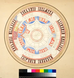 Volta di Giove i Domus Aurea (svart krita, en del med penna och brunt bläck. färgad med akvarell)
