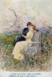 Två älskare, illustration av Pietro Scoppetta (1863-1920), Italien, 1900-talet