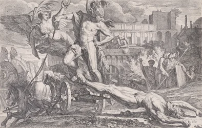 Akilles släpar Hectors kropp runt Trojas murar, 1648-50.