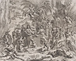 En allegori över måleriet, som som barn i mitten till vänster ritar på en tavla, surrounde..., 1637-38.