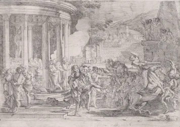 Sinorix bars från Artemis tempel i ett försök att undkomma effekterna av giftet..., ca. 1640.